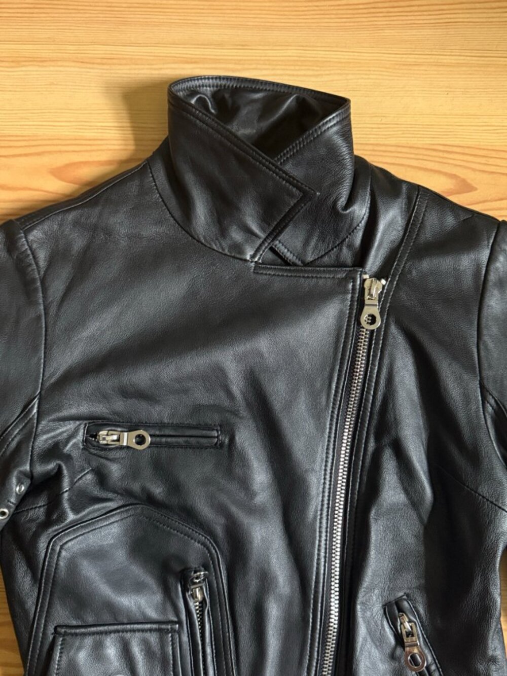 Leather Jacket 100% Lambskin Black Moto Biker Zip Uniquism New York Small - Picture 2 of 15